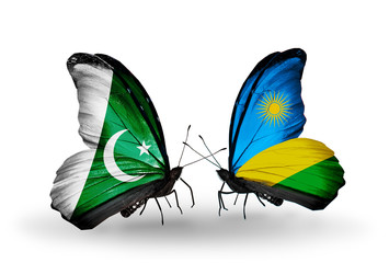 Two butterflies with flags Pakistan and Rwanda