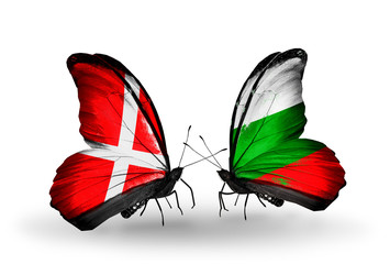 Two butterflies with flags Denmark and Bulgaria