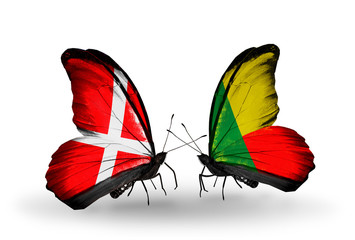 Two butterflies with flags Denmark and Benin