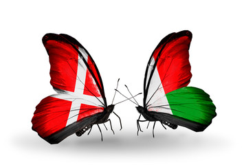 Two butterflies with flags Denmark and  Madagascar
