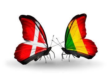 Two butterflies with flags Denmark and  Mali