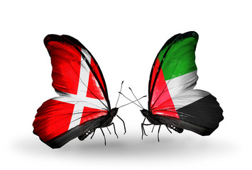 Two butterflies with flags Denmark and UAE