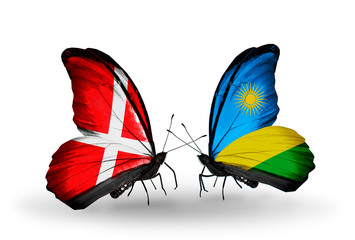 Two butterflies with flags Denmark and Rwanda
