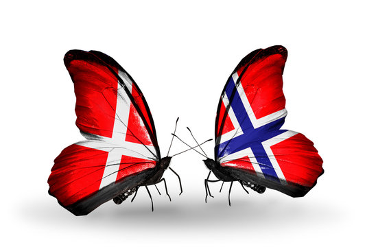 Two Butterflies With Flags Denmark And Norway