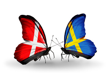 Two butterflies with flags Denmark and Sweden