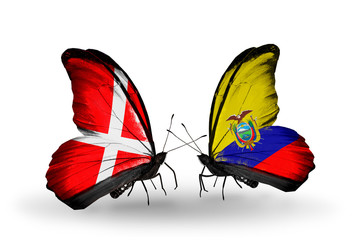 Two butterflies with flags Denmark and Ecuador