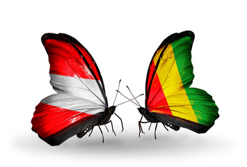 Two butterflies with flags Austria and Guinea