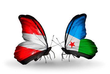 Two butterflies with flags Austria and Djibouti