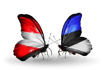 Two butterflies with flags Austria and Estonia