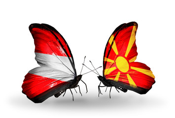 Two butterflies with flags  Austria and Macedonia