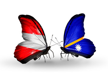 Two butterflies with flags Austria and Nauru