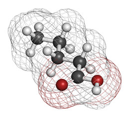 Valeric acid molecule. Smelly molecule.