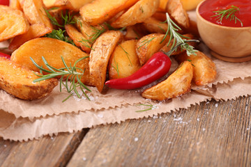 Homemade fried potato with spices and herbs