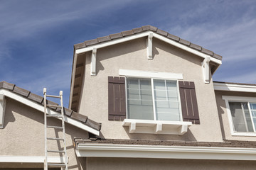 Fototapeta na wymiar Ladder Leaning Up Against A Freshly Painted Home