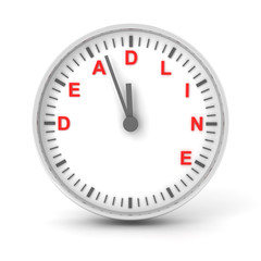 Clock with deadline text, 3d render