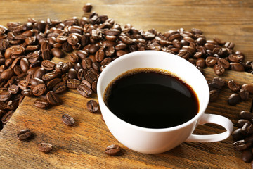 Cup of coffee on wooden table