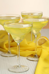 Glasses of fruit cocktails in party close-up
