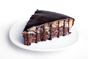Chocolate cake isolated on white