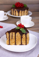 Chocolate cake on table