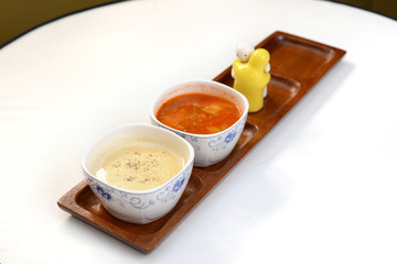 Soup served on stylish tray