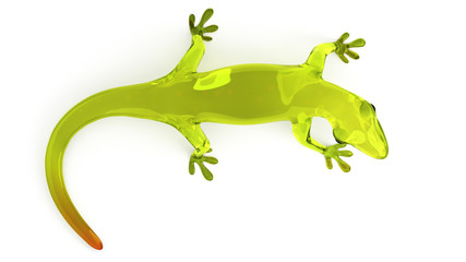 Cute green glass gecko isolated on a white background.
