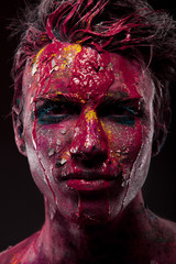 Fototapeta premium Man in blood with face art and body art. halloween
