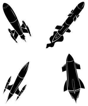 Black Silhouette Collection Of rocket launch