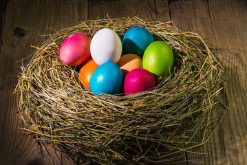 Fototapeta na wymiar Nest with Easter eggs