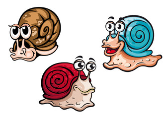 Smiling colorful cartoon snails