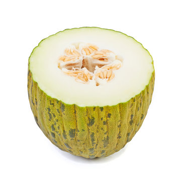 Ripe melon Pela de Sapo isolated on white background.