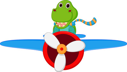 Dinosaur cartoon riding a plane