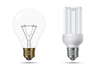 Conventional and Energy Saving Light Bulbs Vector