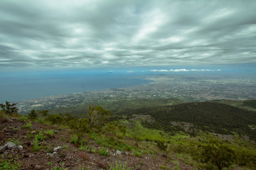 Fototapeta na wymiar View from Vesuvius to Naples and to the sea