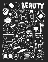 Cosmetics beauty elements doodles hand drawn line icon, eps10