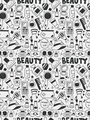 Cosmetics beauty elements doodles hand drawn line icon, eps10