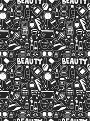 Cosmetics beauty elements doodles hand drawn line icon, eps10