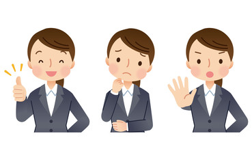 スーツを着た女性　就活　表情セット