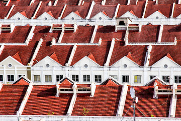 Close View on Red White Terraced Houses - Melaka, Malaysia