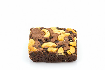 Brownie cake on white background .
