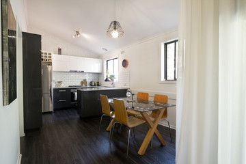 Open plan renovated kitchen and dining area