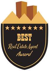 Vector promo label of best real estate agent award of the year.