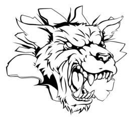 Wolf head coming through wall