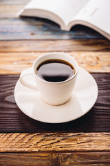 Black coffee in white cup