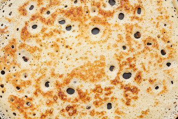 Closeup of yeast pancake, traditional for Russian pancake week