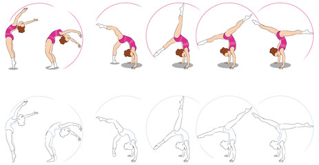 Consecutive poses of a rhytmic gymnastics.