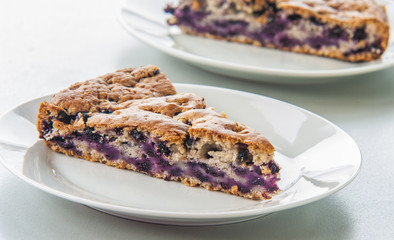 Blueberry pastry close up in white plate
