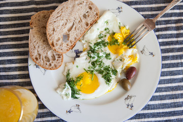 Eggs for breakfast and orange juice