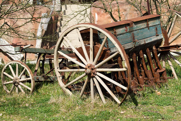 Fototapeta na wymiar Old seeder. Agricultural machinery