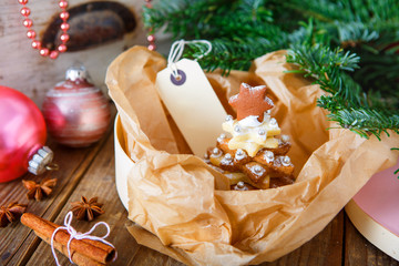 Home made baked Christmas gingerbread tree as a gift
