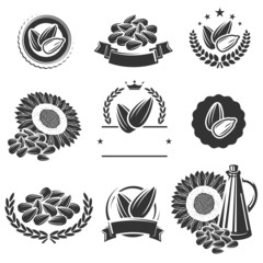 Sunflower seeds label and elements set. Vector